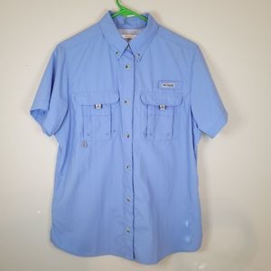 Columbia PFG Men's Short-Sleeve Blue Button Down Fishing Shirt Small